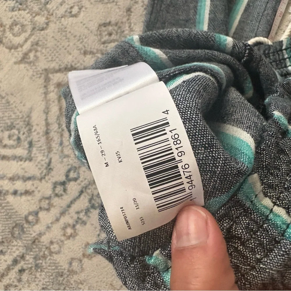 Roxy Oceanside Yarn Linen Cotton Blend Gray Striped Wide Leg Pants Medium - Picture 14 of 14